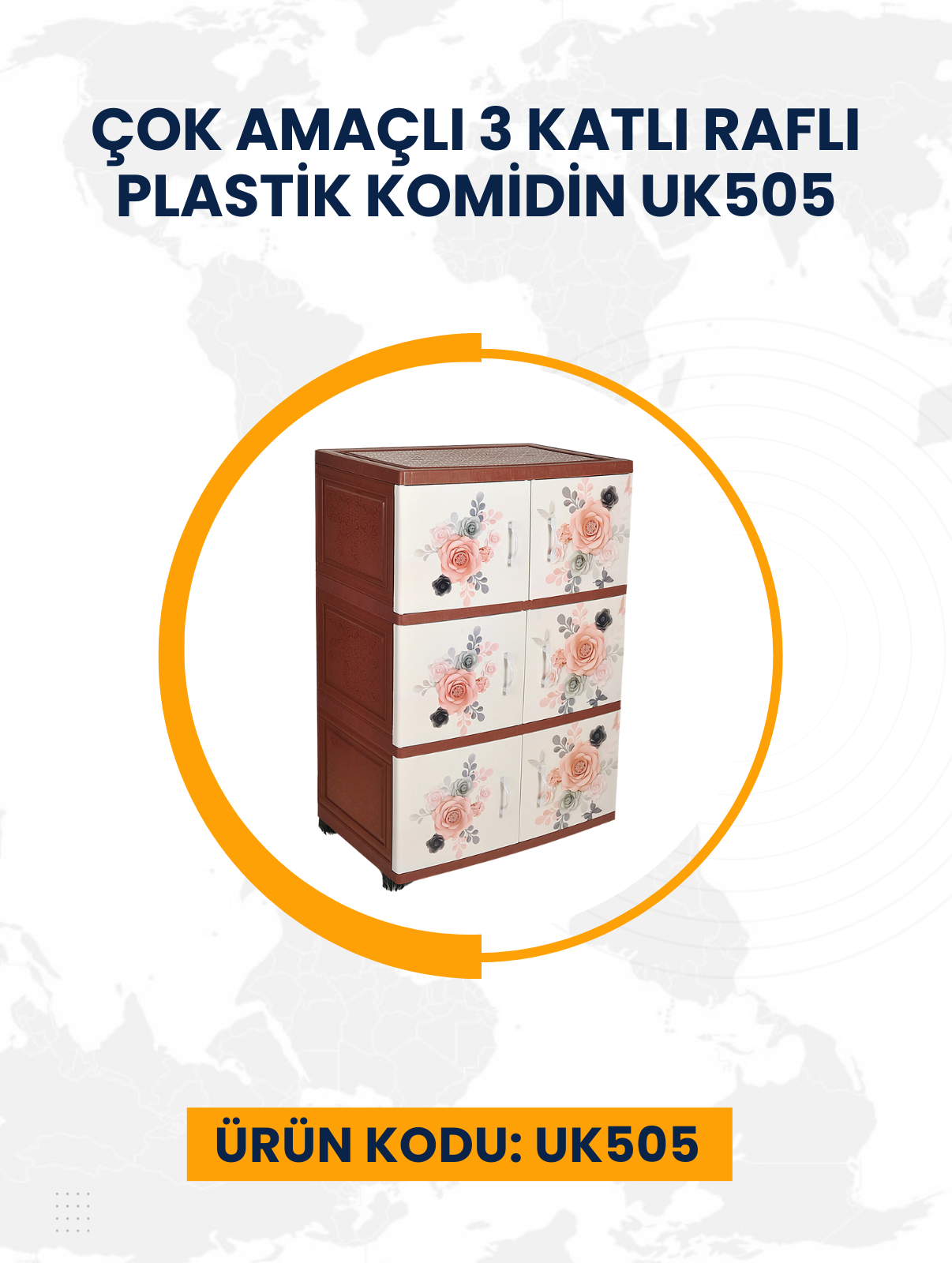 Çok Amaçlı 3 Katlı Raflı Plastik Komidin UK505