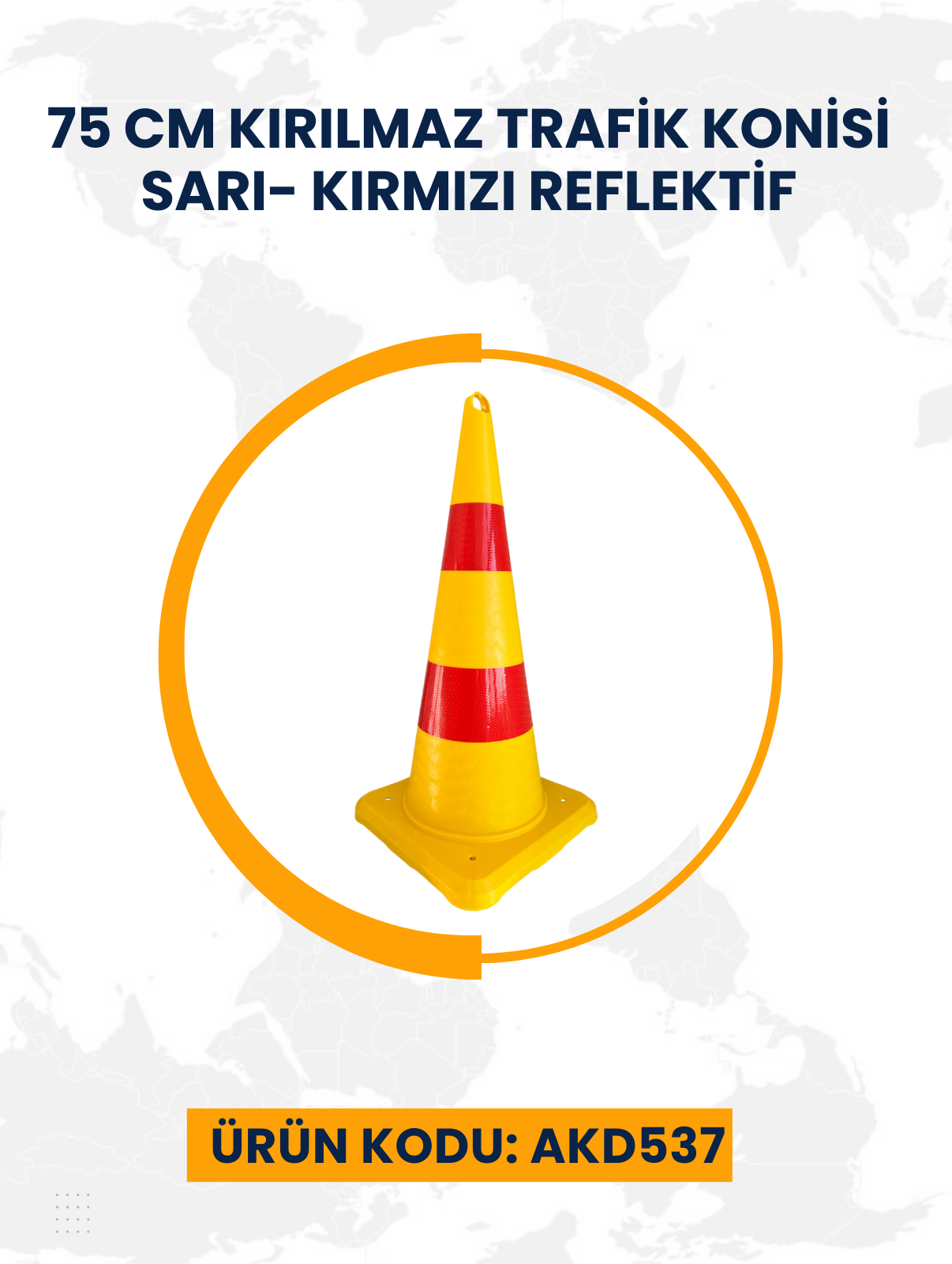 75 Cm Kırılmaz Trafik Konisi Sarı- Kırmızı Reflektif
