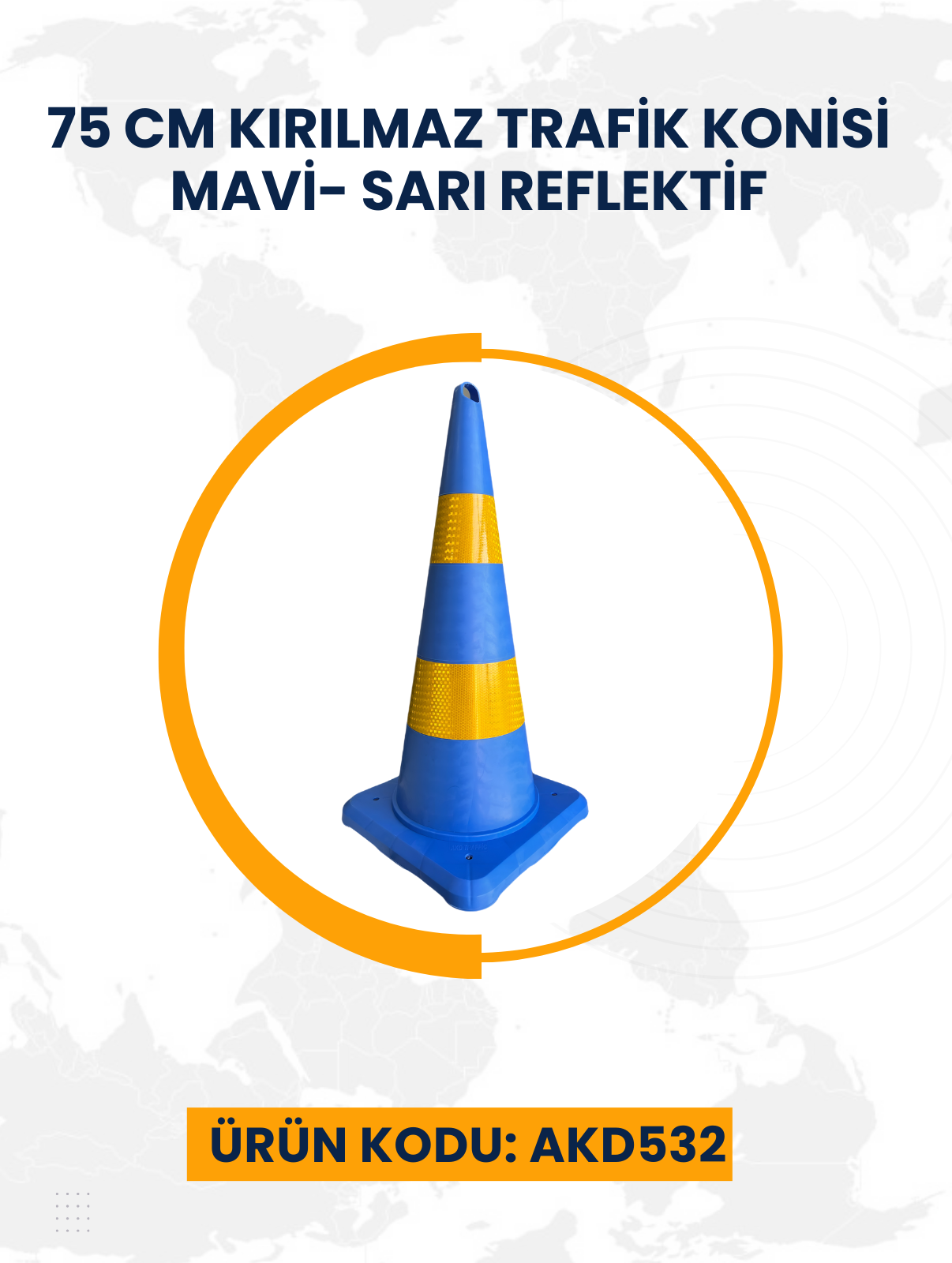 75 Cm Kırılmaz Trafik Konisi Mavi- Sarı Reflektif