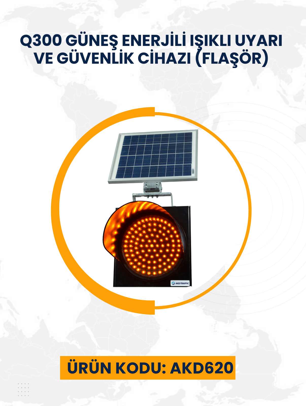 Q300 Güneş Enerjili Işıklı Uyarı ve Güvenlik Cihazı (Flaşör)
